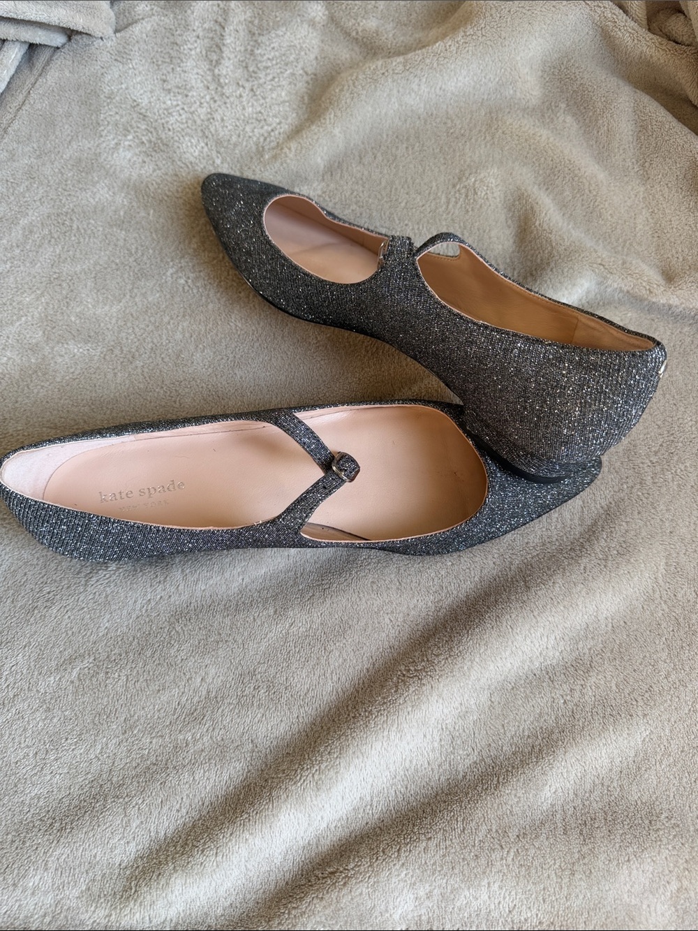 kate spade mallory Glitter Mary Jane Flats in Dark Gray silver